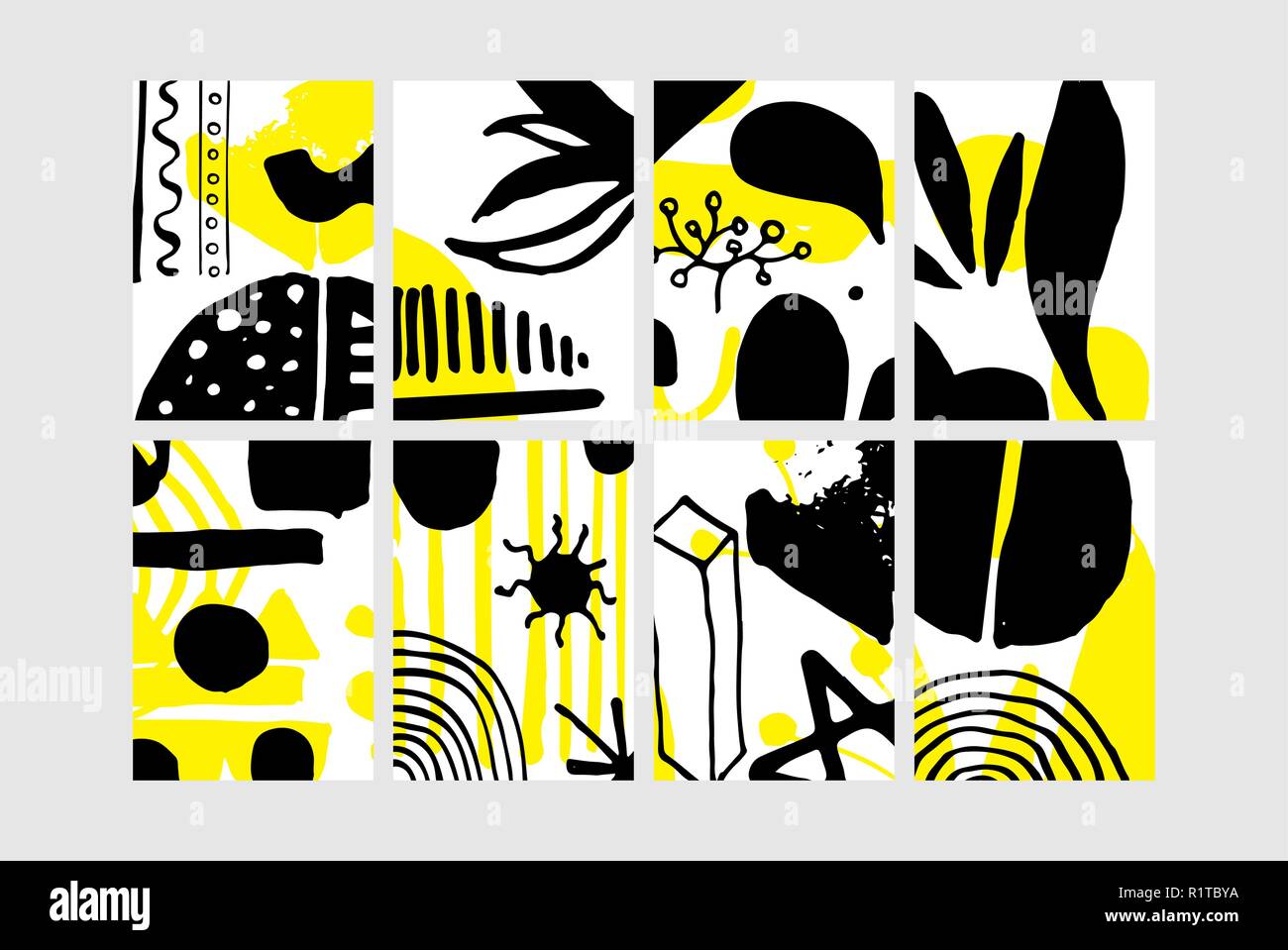Set of creative universal floral elements. Hand Drawn textures Stock Vector