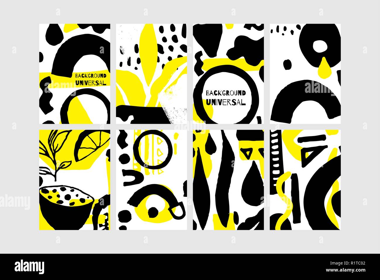 Set of creative universal floral elements. Hand Drawn textures Stock Vector