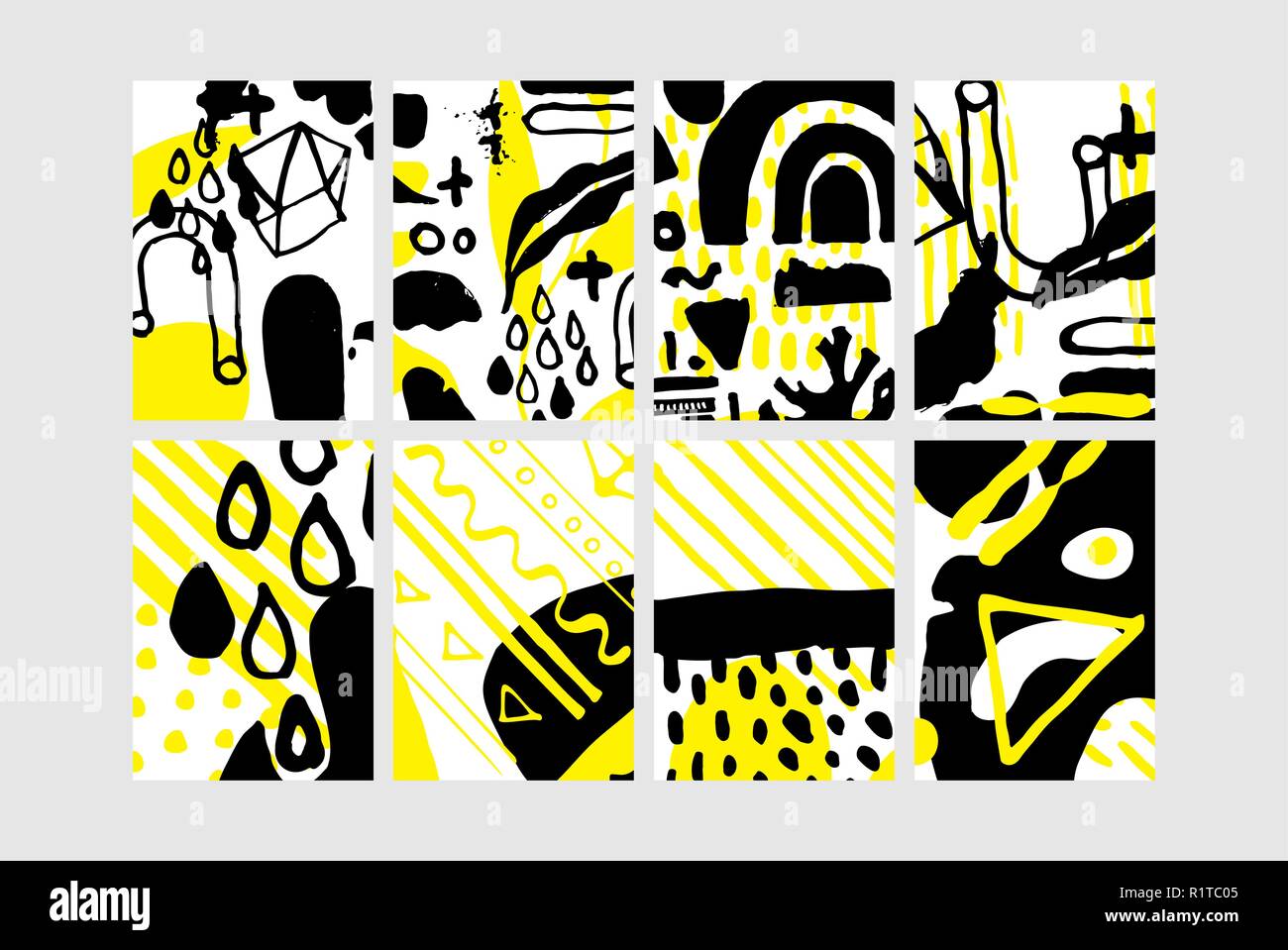 Set of creative universal floral elements. Hand Drawn textures Stock Vector