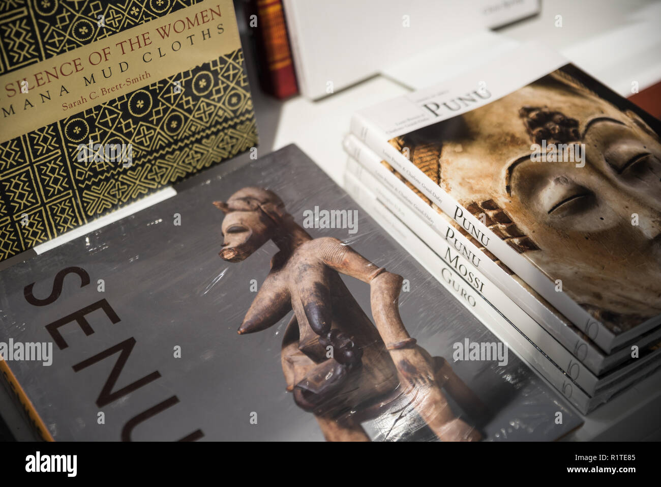 Historical books and cover of the art books displayed at Louvre Abu Dhabi, UAE Stock Photo