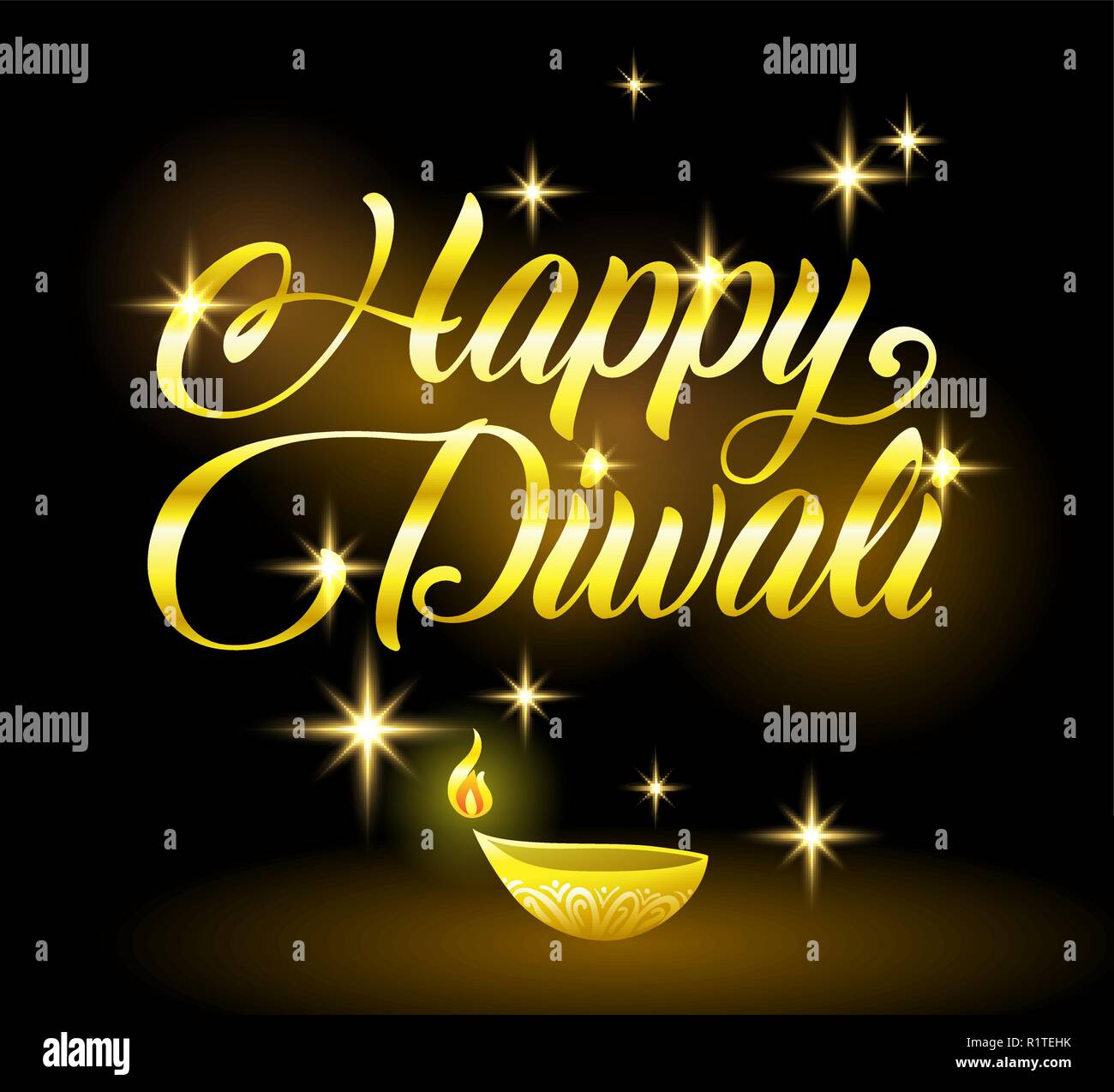 Golden Happy Diwali congratulation with stars on black background Stock  Vector Image & Art - Alamy