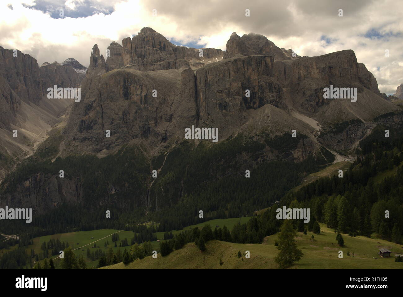 View over Colfosco on the Sella group Stock Photo