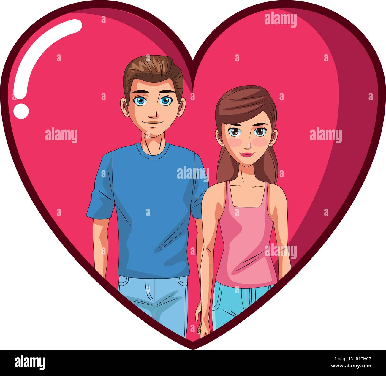Couple cartoon inside heart design hires stock photography and images
