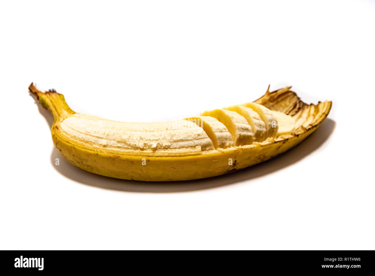 Sliced banana peel on a white background 2018 Stock Photo