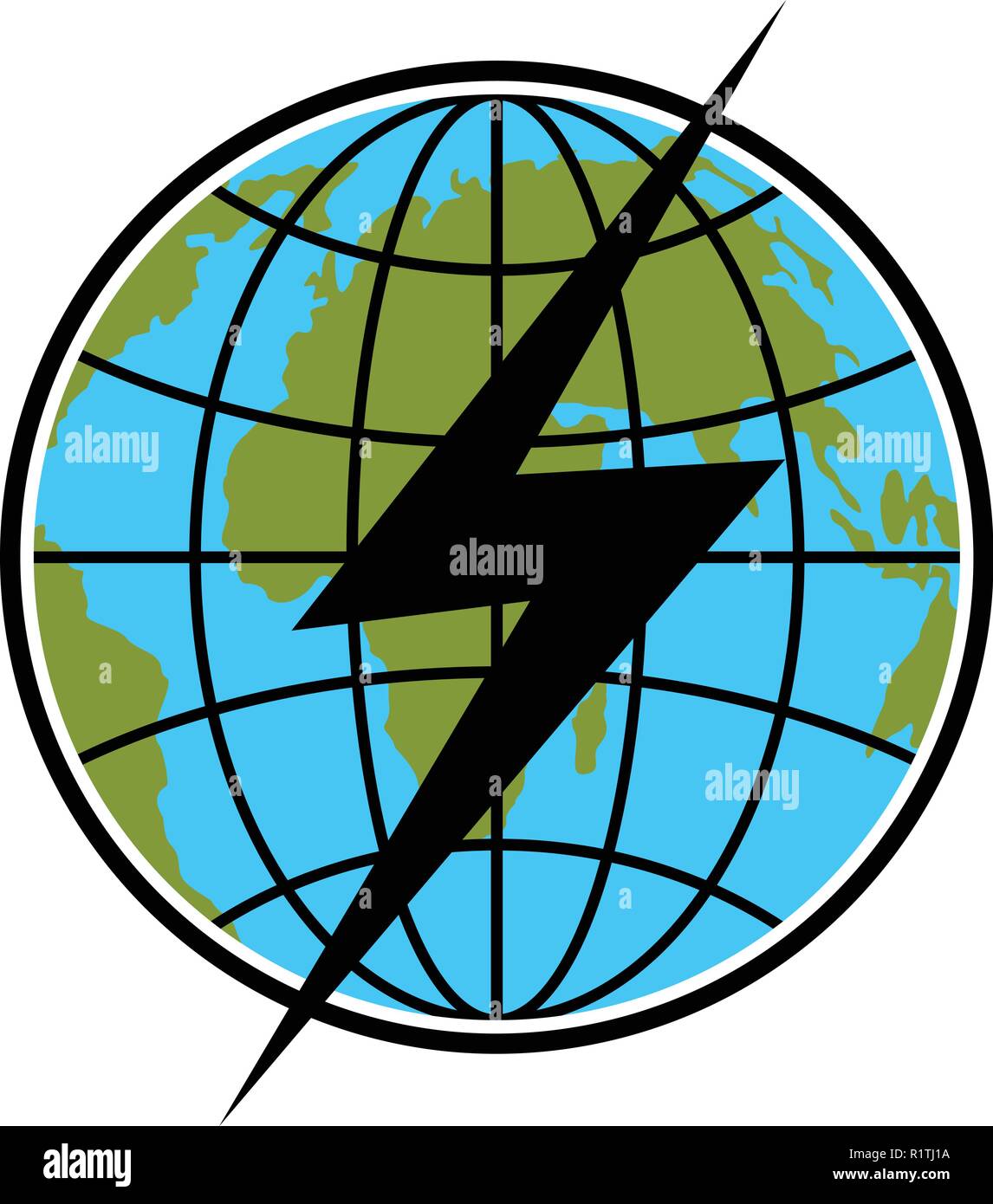 Lightning on earth icon. Flat illustration of lightning on earth vector ...