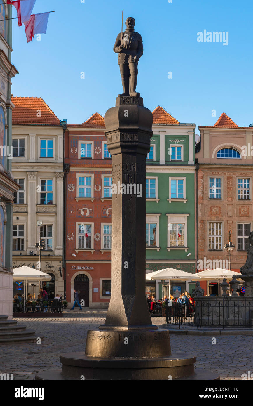 Poznan Poland, view of the medieval whipping post (pregierz) in the Old Town Square in Poznan, Poland. Stock Photo
