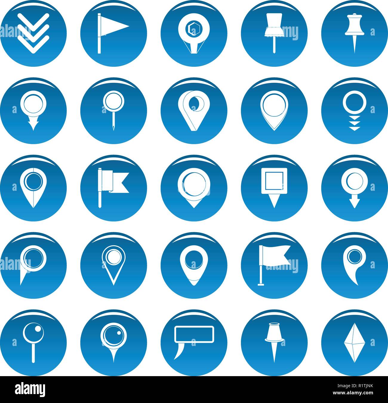 Map pointer icons set blue. Simple illustration of 25 map pointer vector icons for web Stock Vector
