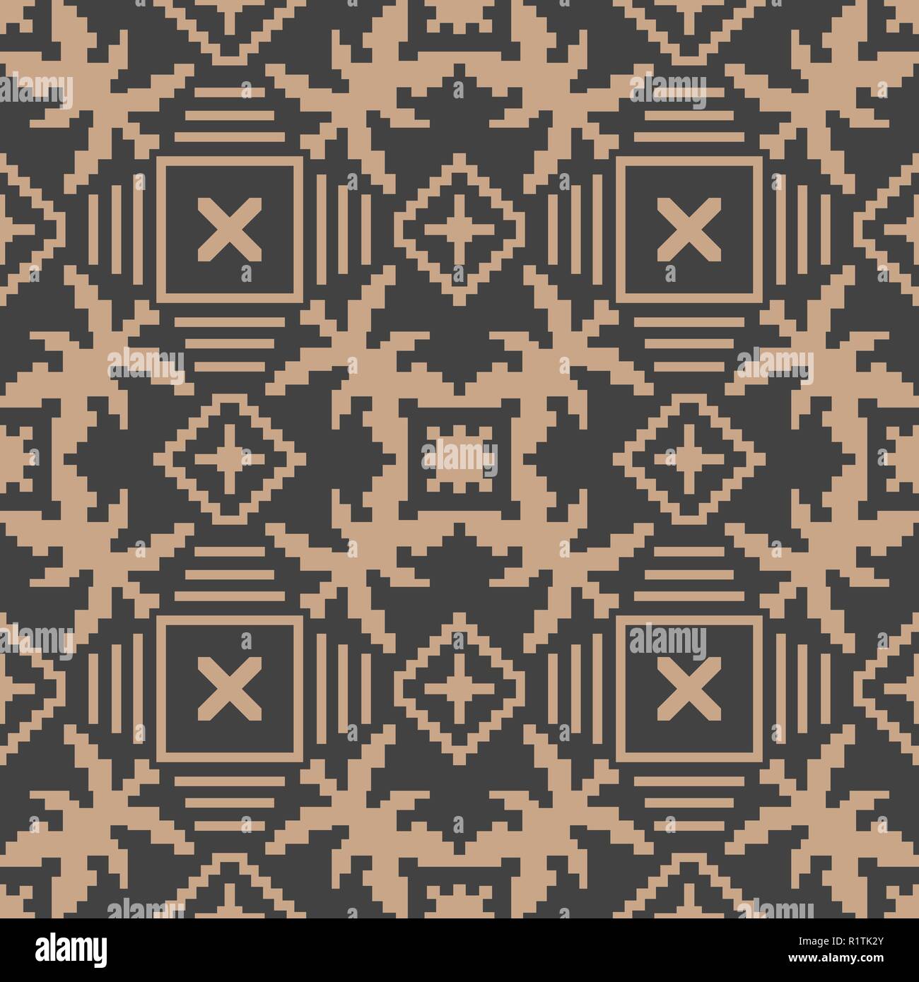 Vector damask seamless retro pattern background mosaic pixel square ...