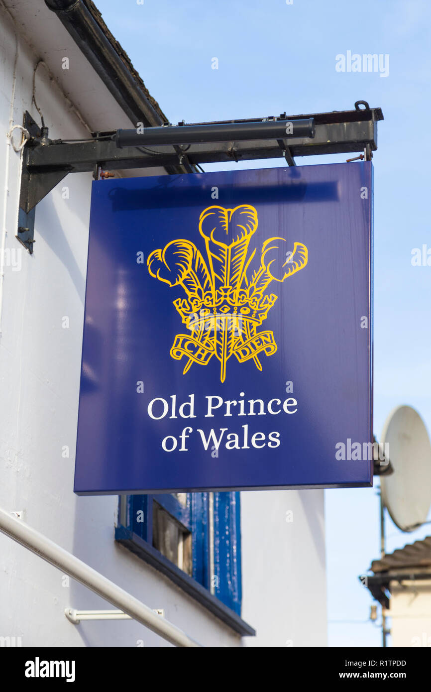 Old prince of wales pub sign, ashford town centre, kent, uk Stock Photo