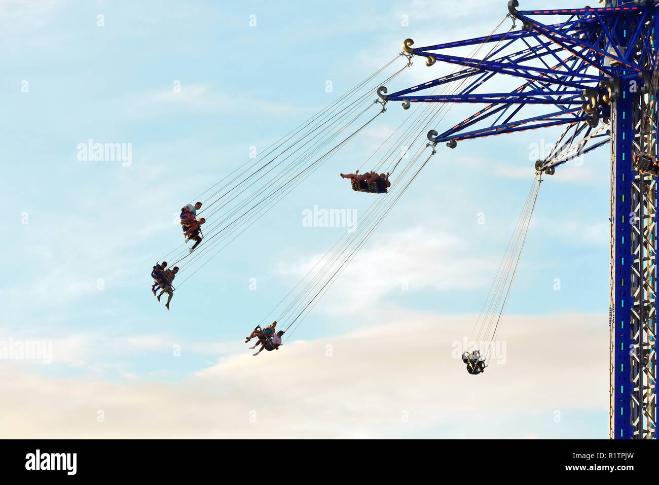 Orlando, Florida. September 27, 2018. People joyful and frightened ride ...