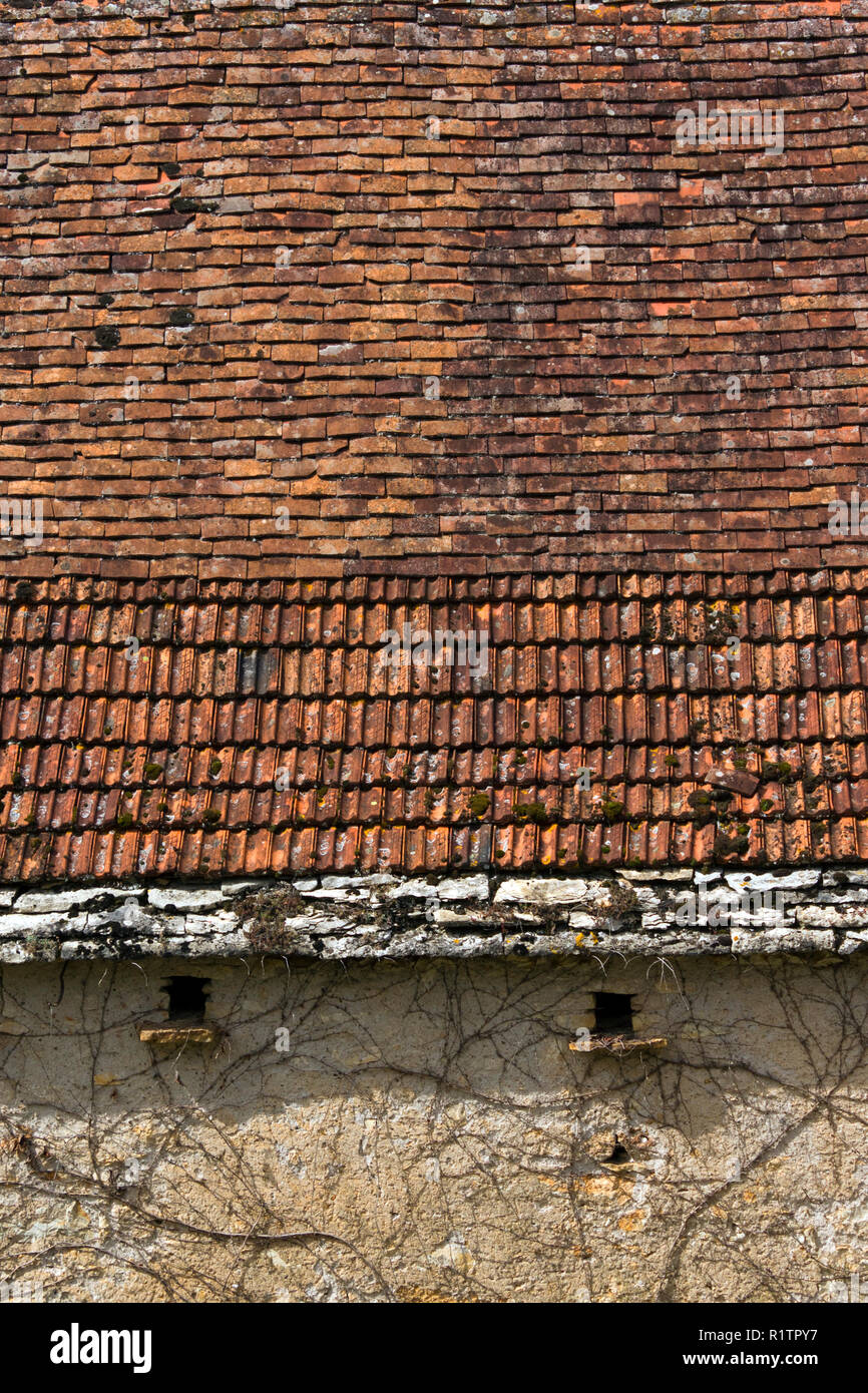 Rustic French roof tile textures Stock Photo