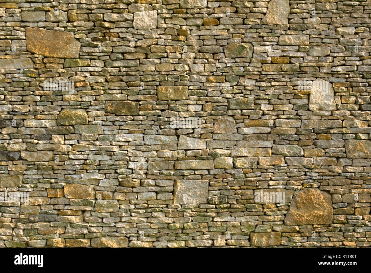 Brand new cotswold drystone limestone wall texture Stock Photo