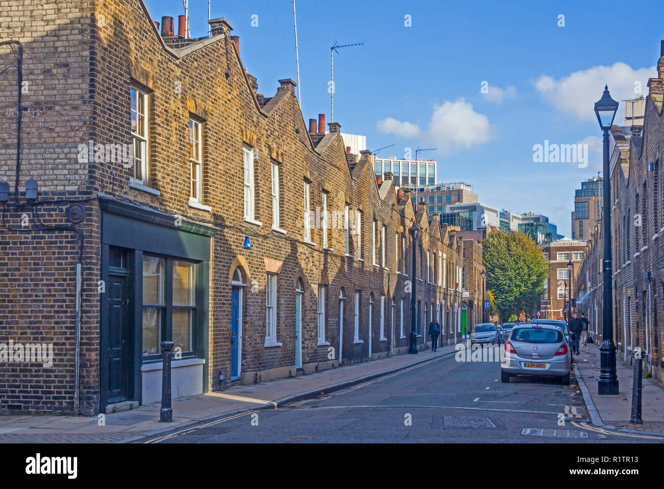 London, Waterloo.  Grade II listed Georgian workers' cottages in  a section of historic Roupell Street, dating from 1830. Stock Photo
