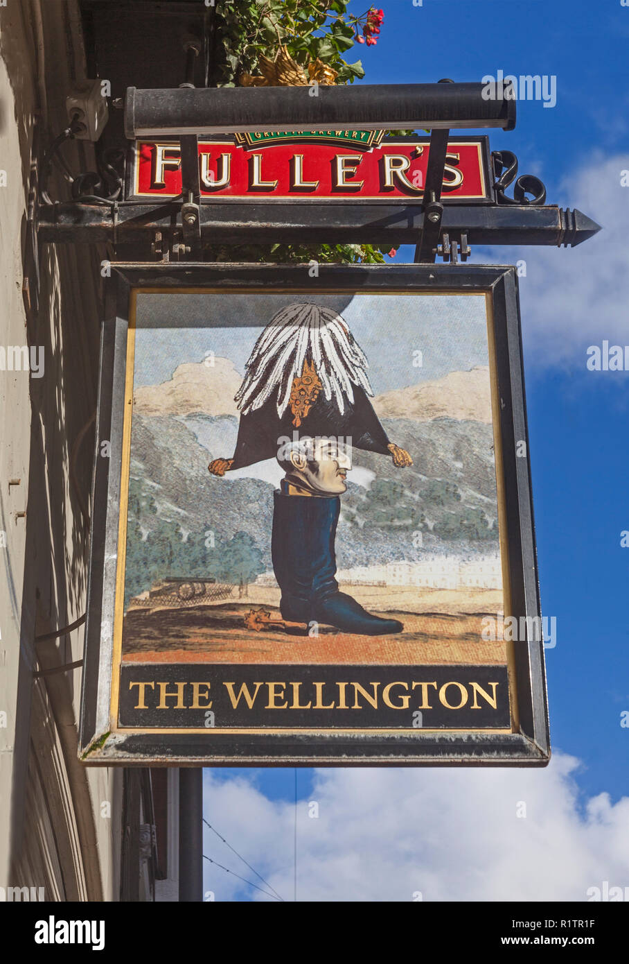 London, Waterloo.  A humorously irreverent depiction of the Duke of Wellington at The Wellington public house in Sandell Street. Stock Photo