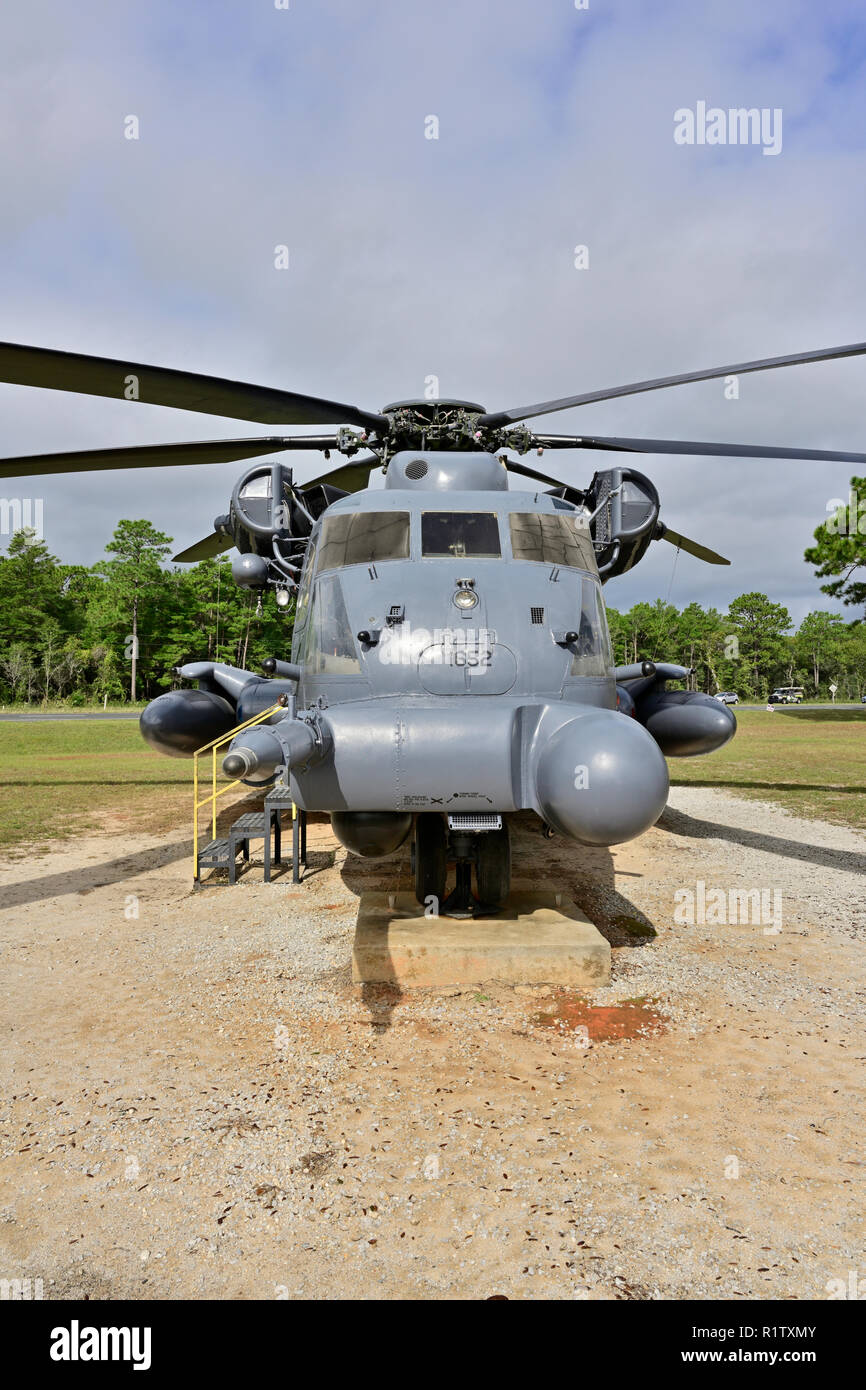 Pave Low MH-53M IV Sikorsky helicopter used in the Vietnam War or the Jolly Green Giant or Super Stallion for special operations and rescue missions. Stock Photo