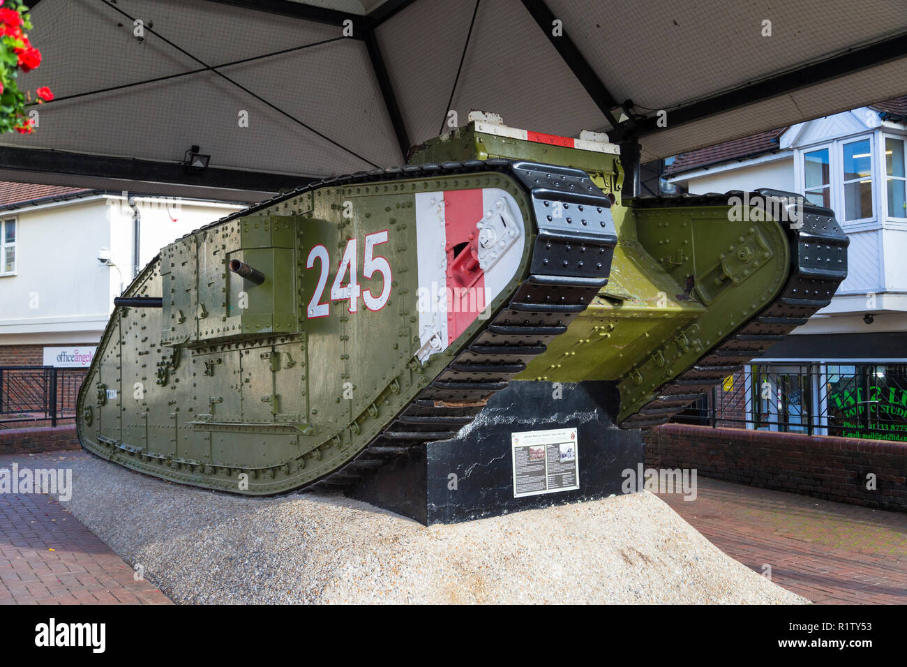 British mark IV female tank, No 245, ashford high street, kent, uk Stock Photo