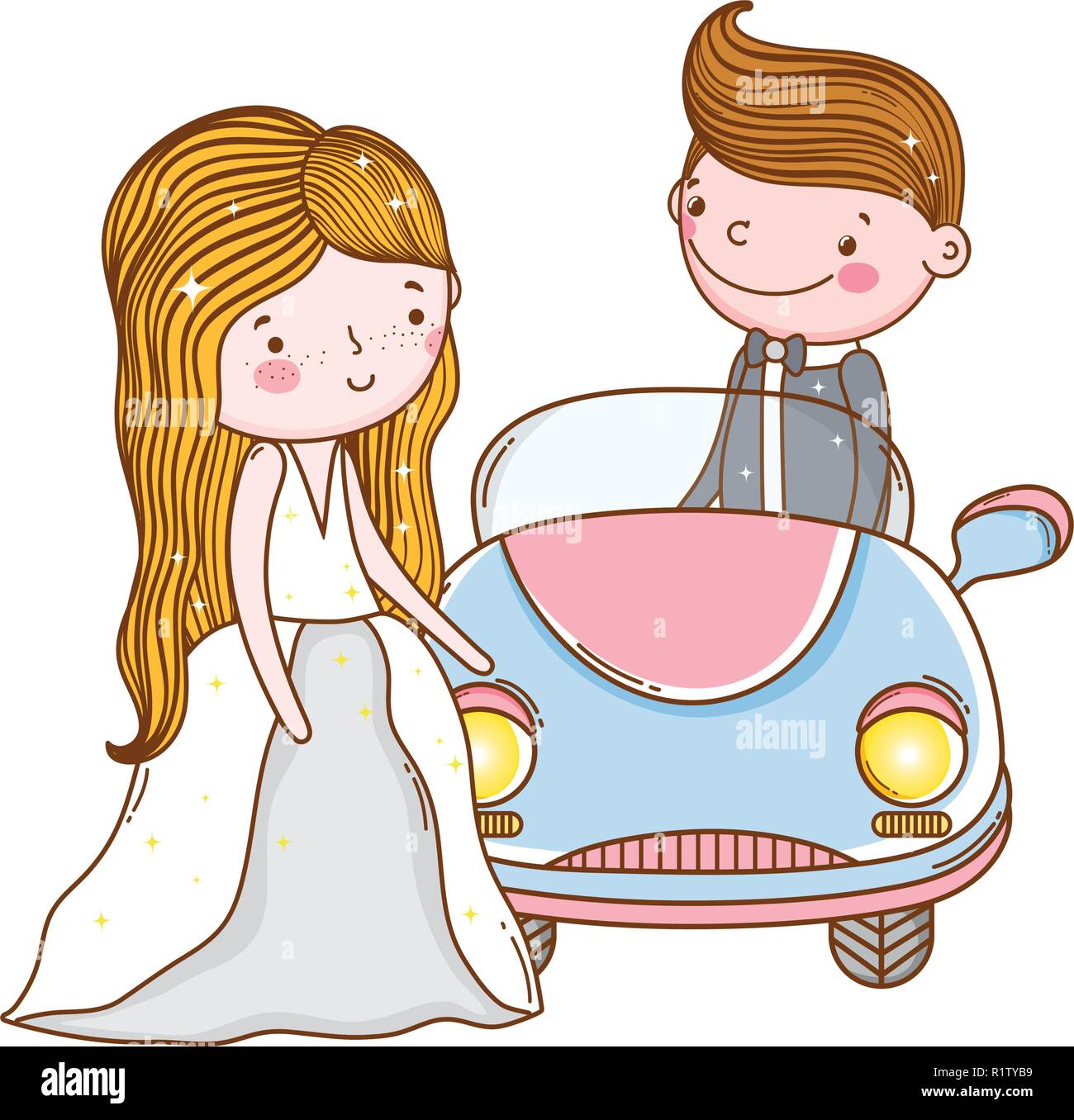 Just married couple car Stock Vector Images - Alamy