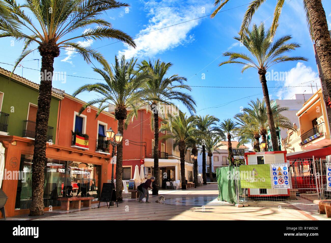 Hondon de Las Nieves, Alicante, Spain- October 31, 2018-Streets and  colorful facades of the town of Hondon de Las Nieves in Alicante, Spain  under blue Stock Photo - Alamy