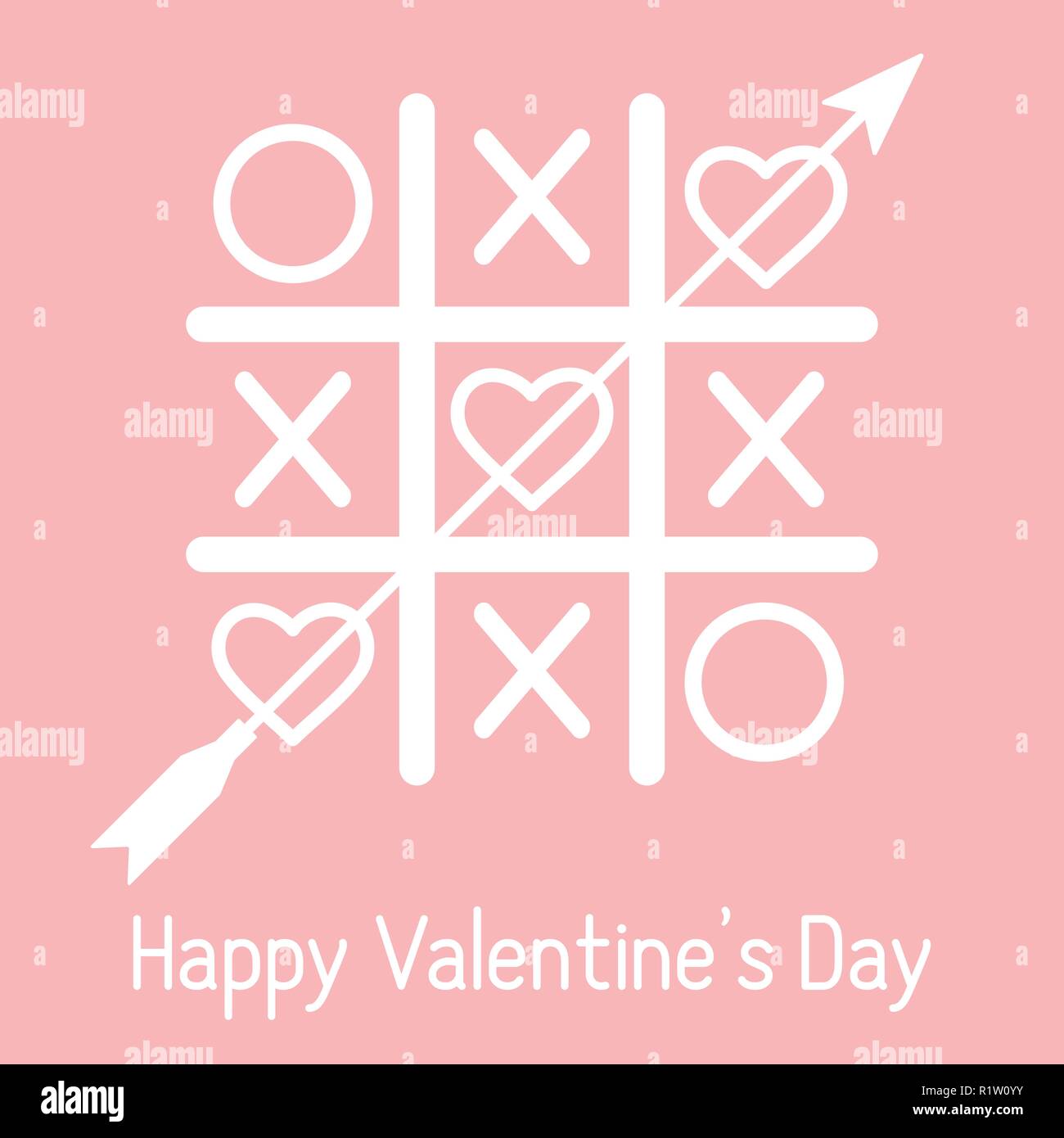 Vector Illustration Of Tic Tac Toe Game With Hearts And Arrow