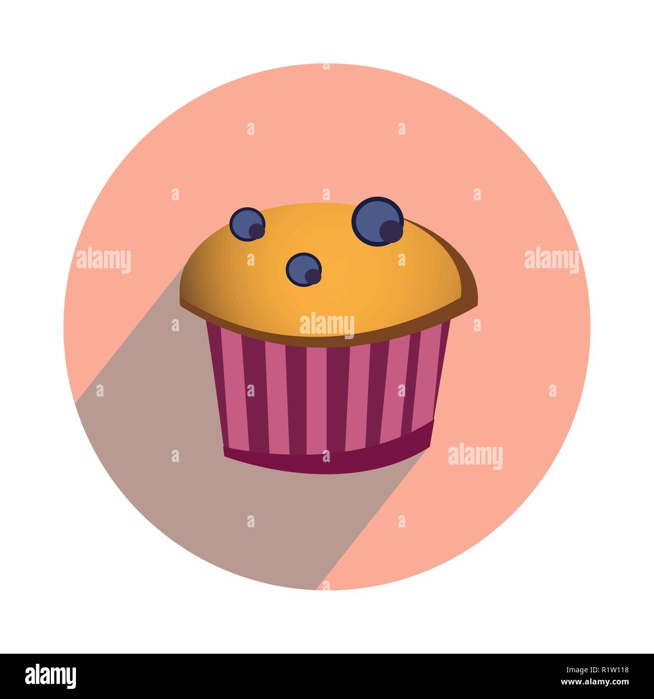 Muffin with berries on white background flat Stock Vector