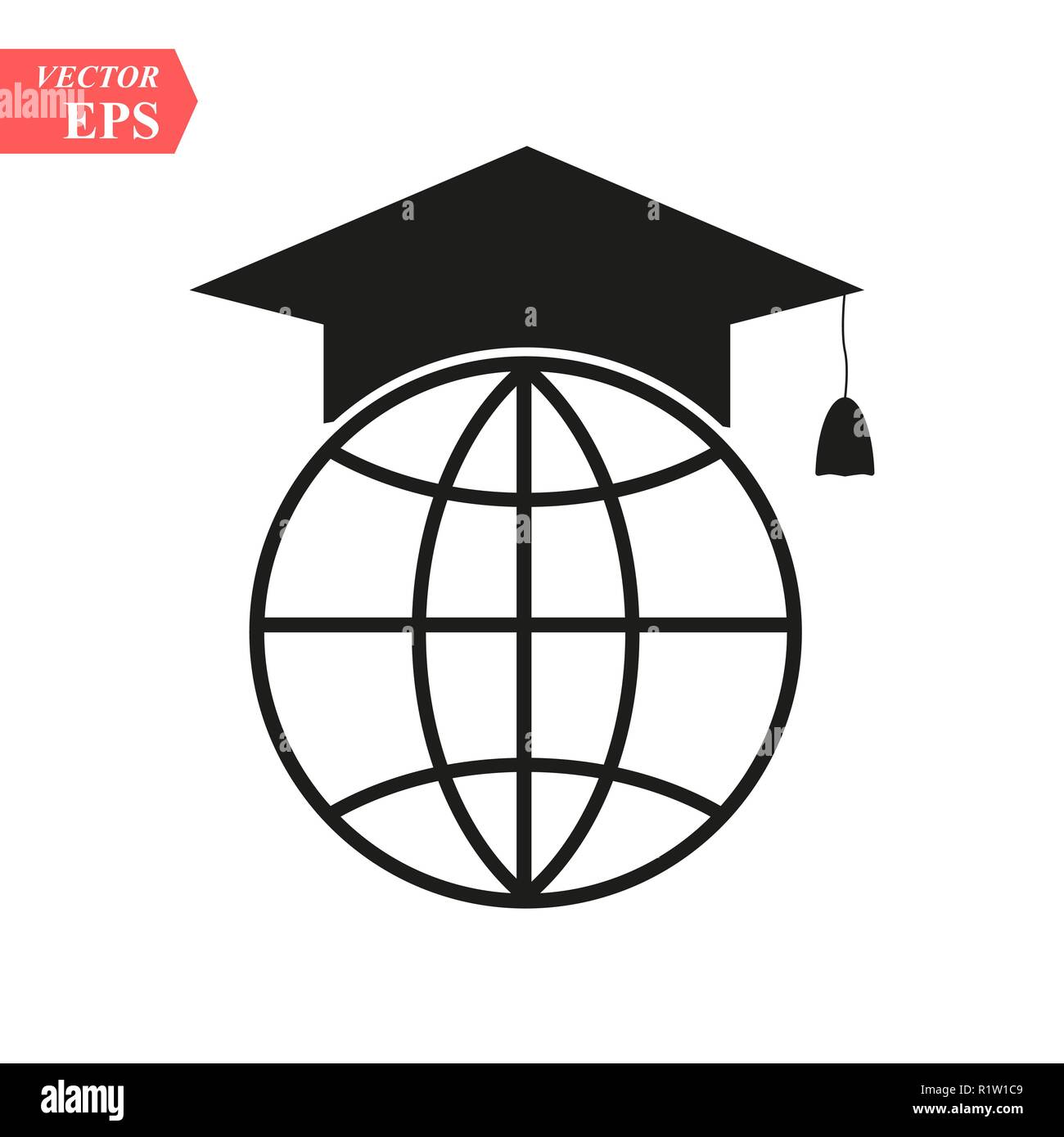 The graduation cap and globe icon. Education symbol. Flat Vector eps10