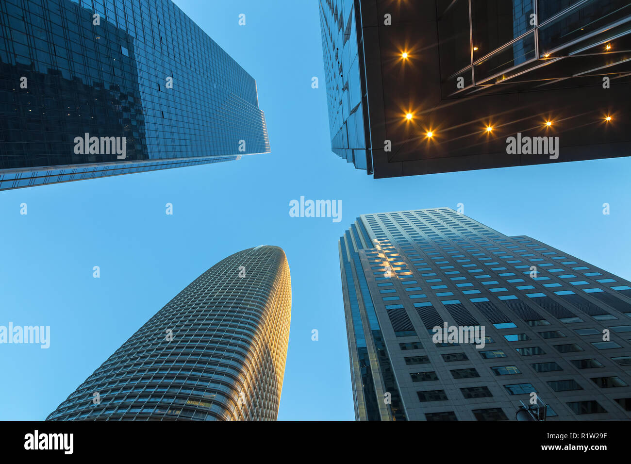San Francisco downtown high rises in evening, California, United States ...