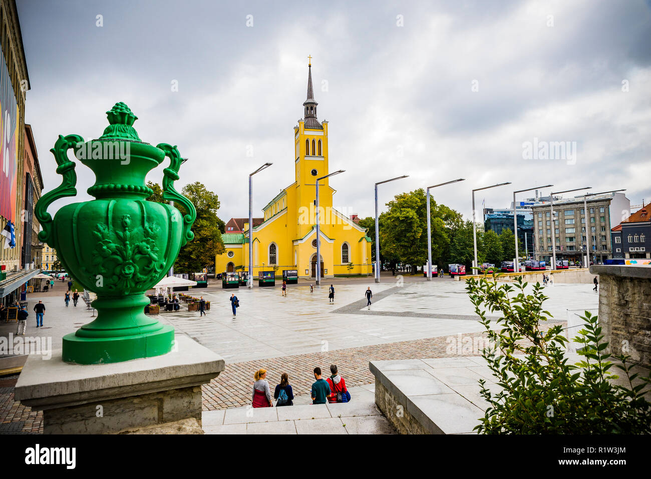 Freedom Square and St. John's church, Tallinn, Harju County, Estonia, Baltic states, Europe. Stock Photo