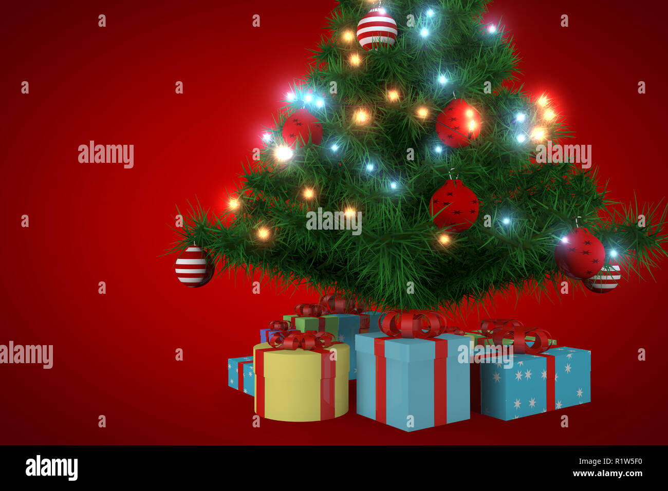 3d rendering, christmas tree with red background Stock Photo - Alamy