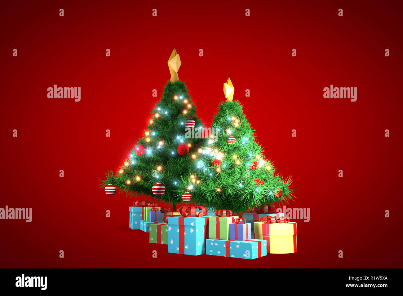 3d rendering, christmas tree with red background Stock Photo - Alamy