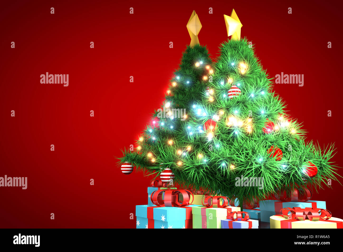 3d rendering, christmas tree with red background Stock Photo - Alamy