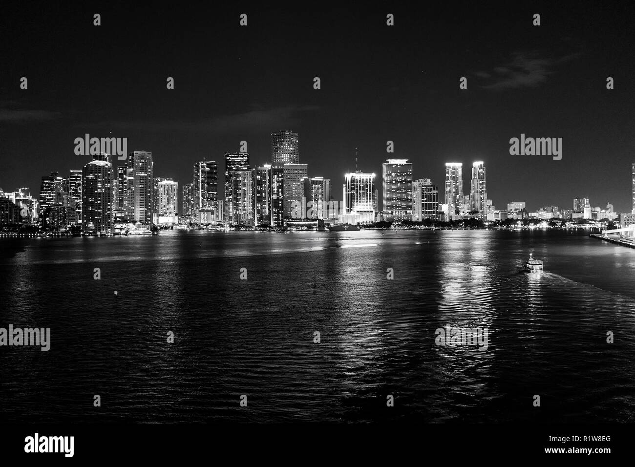 Miami, Florida, USA skyline on Biscayne Bay. glowing view of Miami ...