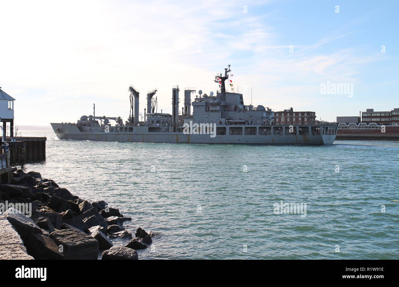 The Republic of Korea support ship Daocheong leaving Portsmouth Harbour, UK on 14th November 2018. Stock Photo