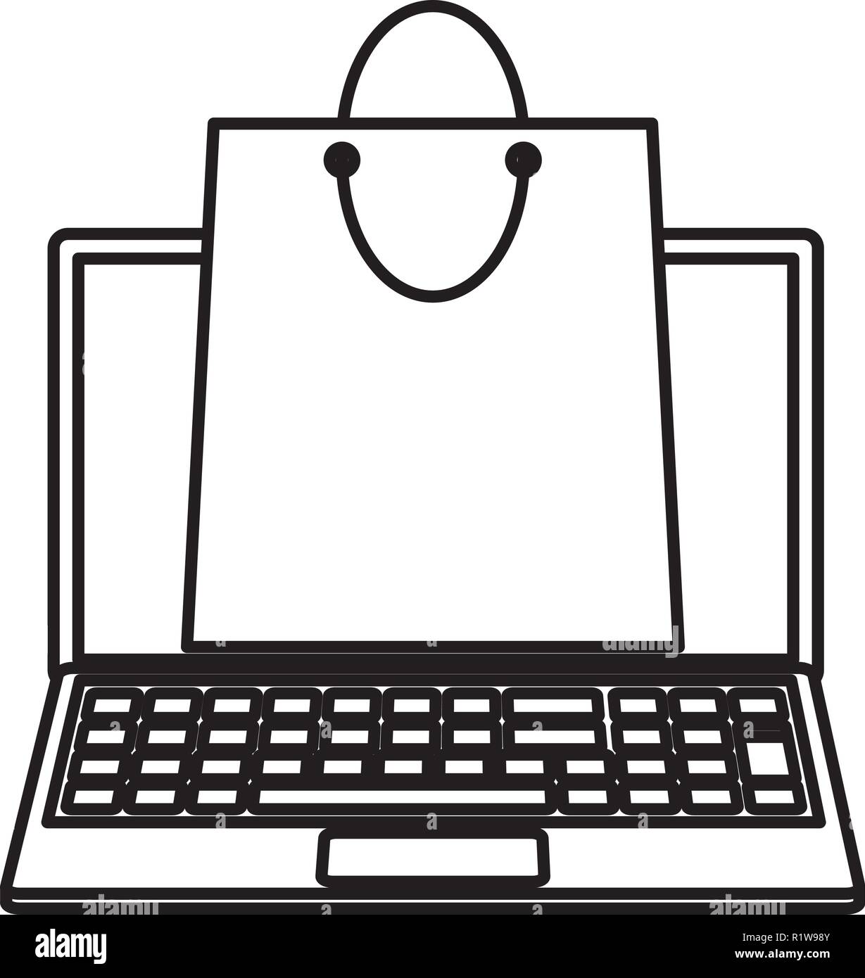 laptop computer and shopping bag over white background, vector ...