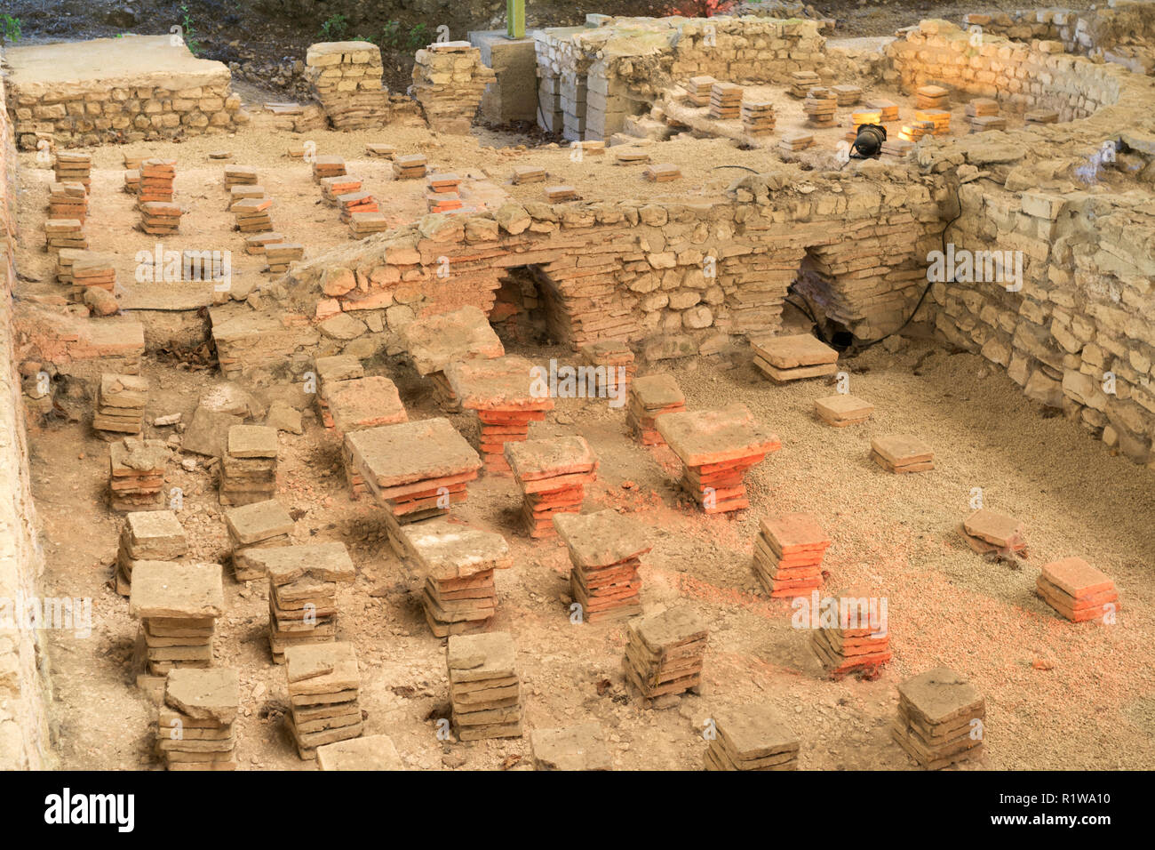 Hypocaust or underfloor heating system within the Gallo Roman Villa in Escolives-Sainte-Camille, Yonne, Burgundy, France, Europe Stock Photo
