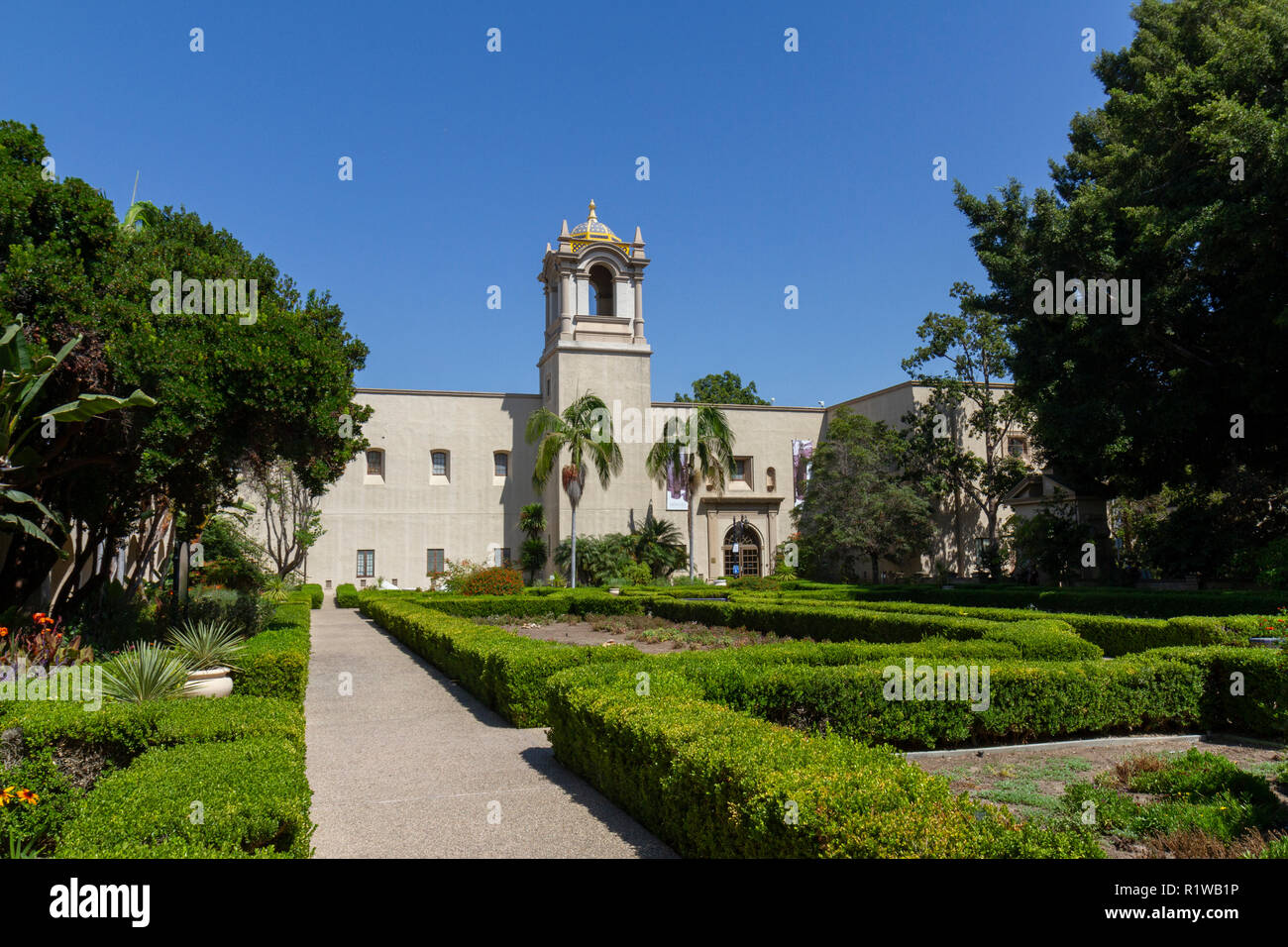The Alcazar Garden and Mingei International Museum in Balboa Park, San Diego, California, United States. Stock Photo