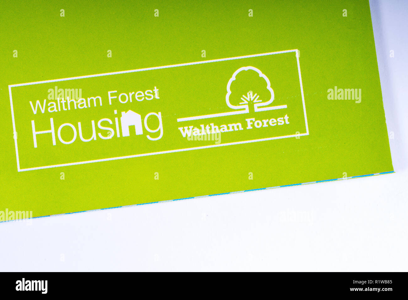 London, UK - November 14th 2018: The Waltham Forest Housing logo - the Housing department of the Borough of Waltham Forest in London, pictured on an i Stock Photo