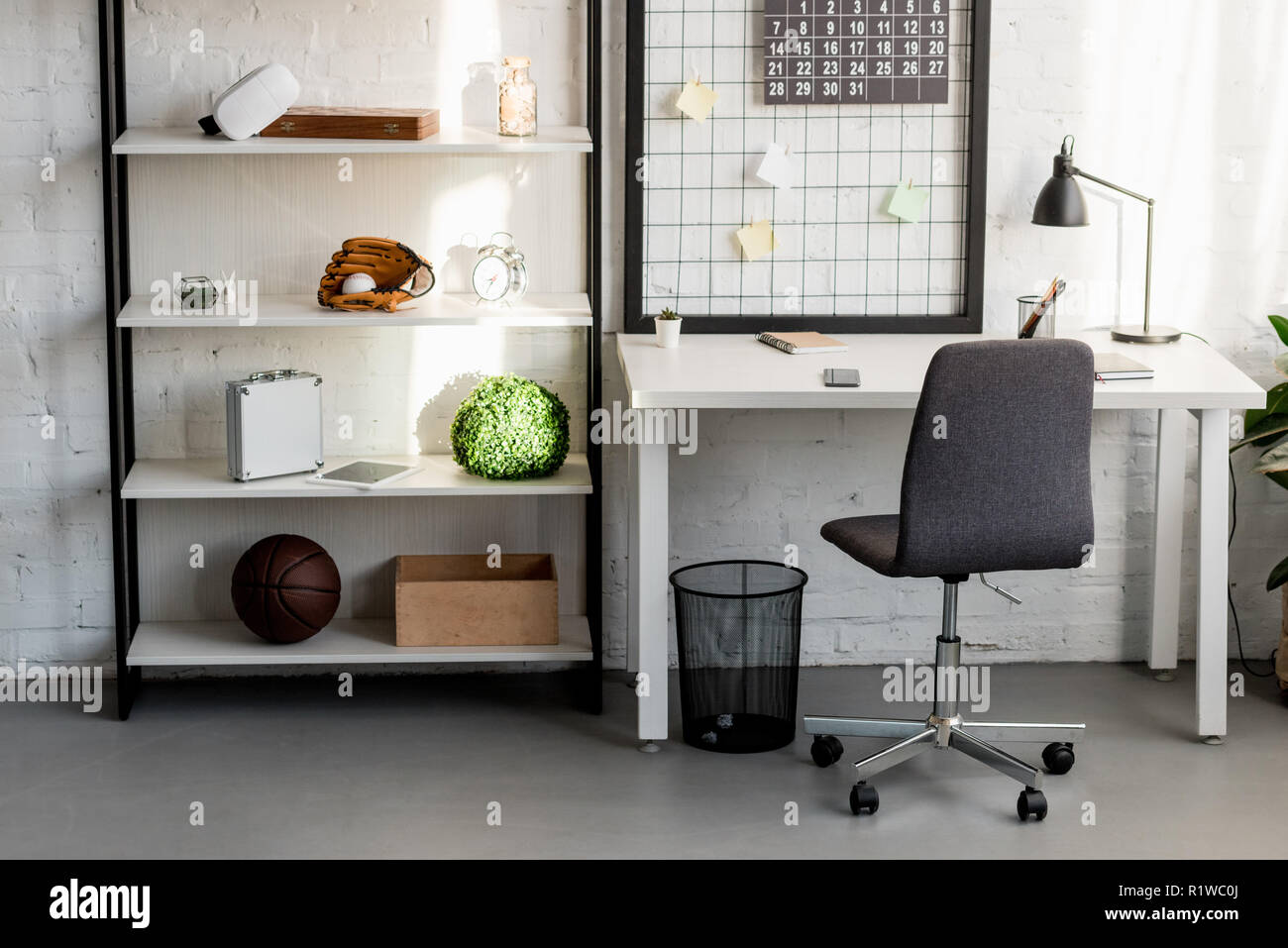 interior of cozy workplace at home office Stock Photo