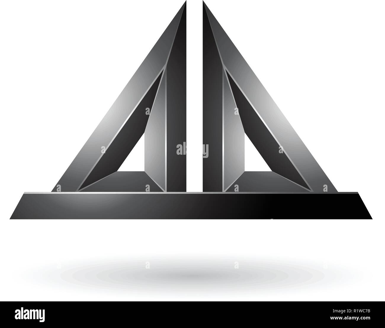 Vector Illustration of Black 3d Pyramidical Embossed Shape isolated on a White Background Stock Vector