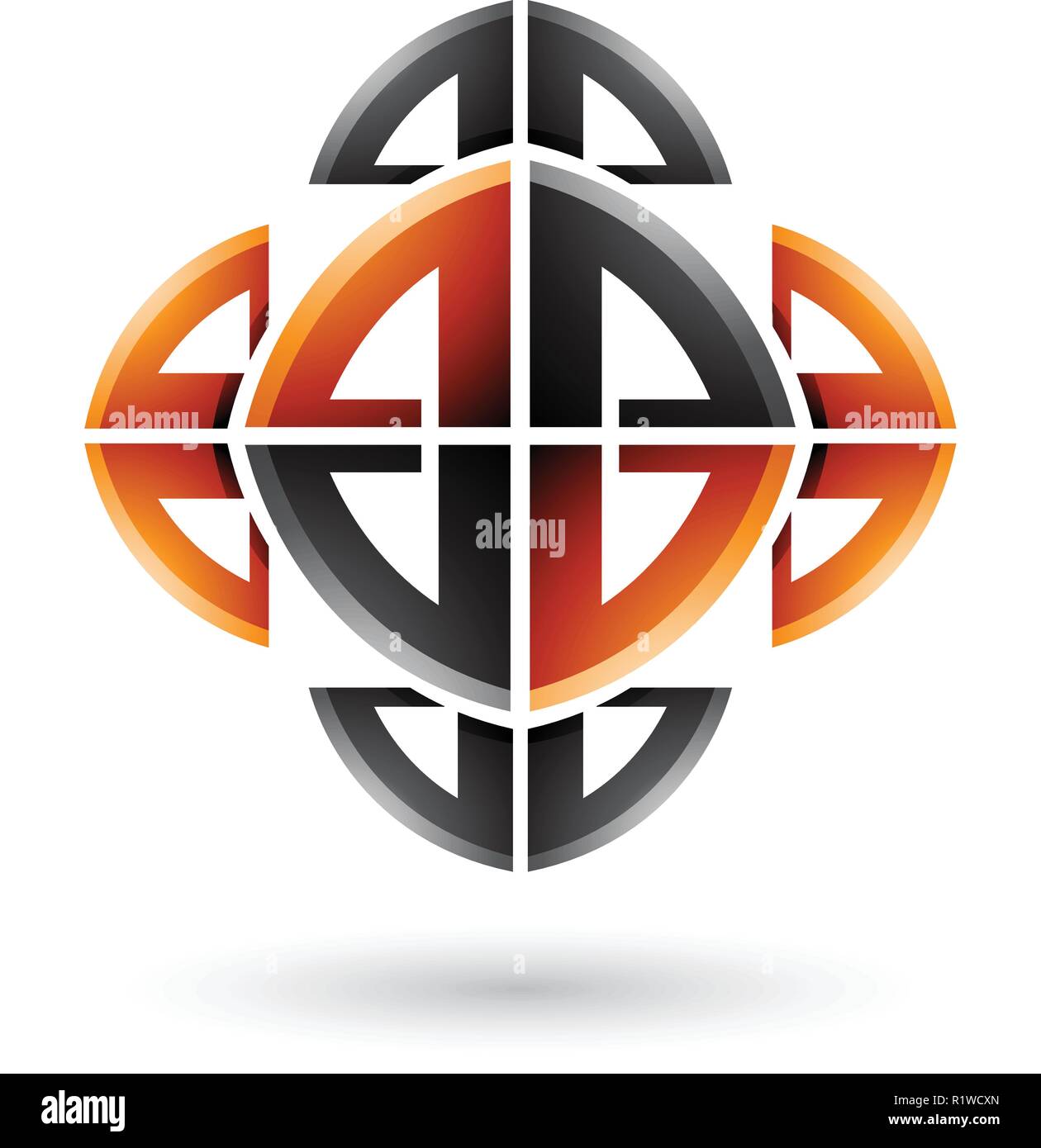 Vector Illustration of Black and Orange Abstract Ornamental Bow Shapes isolated on a White Background Stock Vector