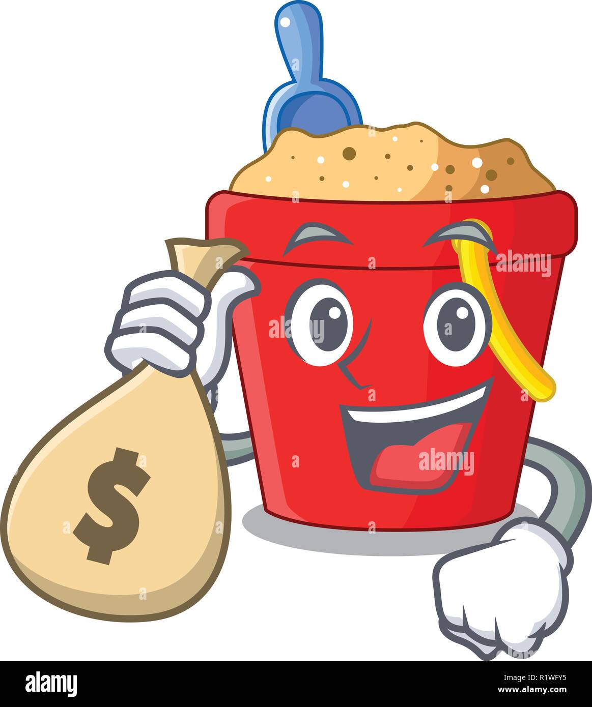 With money bag beach bucket shape with sand cartoon Stock Vector Image &  Art - Alamy