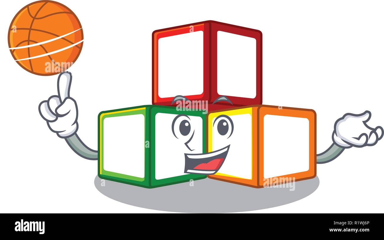 With basketball bright toy block bricks on cartoon Stock Vector Image