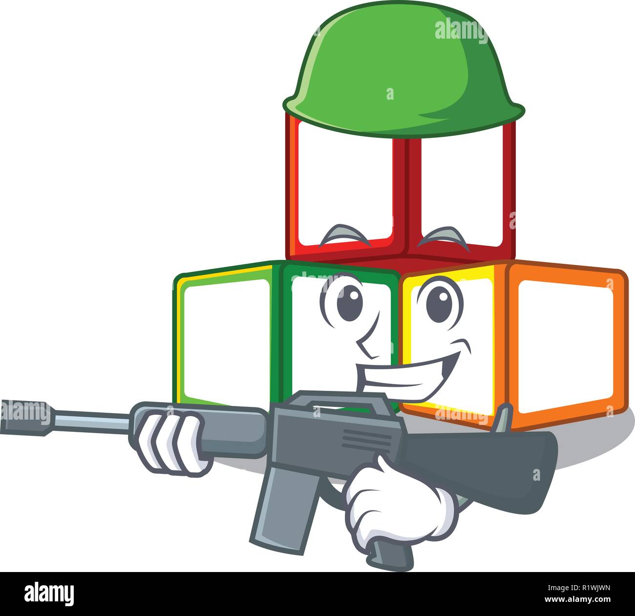 Army bright toy block bricks on cartoon Stock Vector