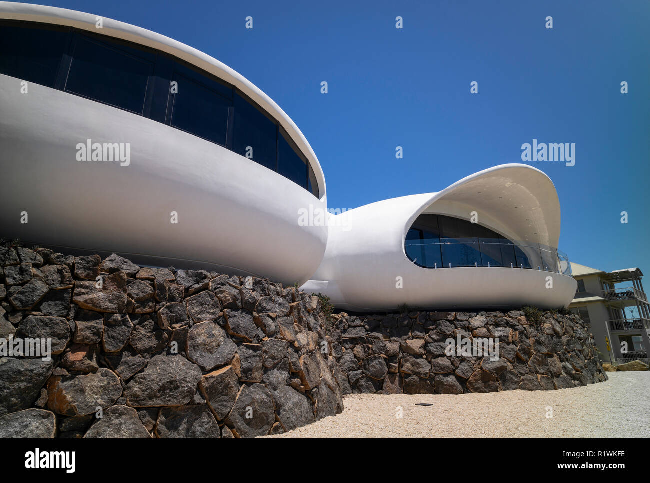 A space-aged looking pod home on the top of Duranbah Hill at the border between new south wales and queensland Stock Photo