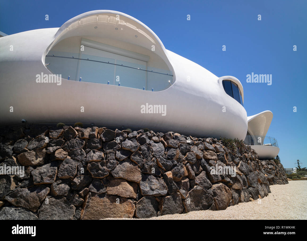 A space-aged looking pod home on the top of Duranbah Hill at the border between new south wales and queensland Stock Photo