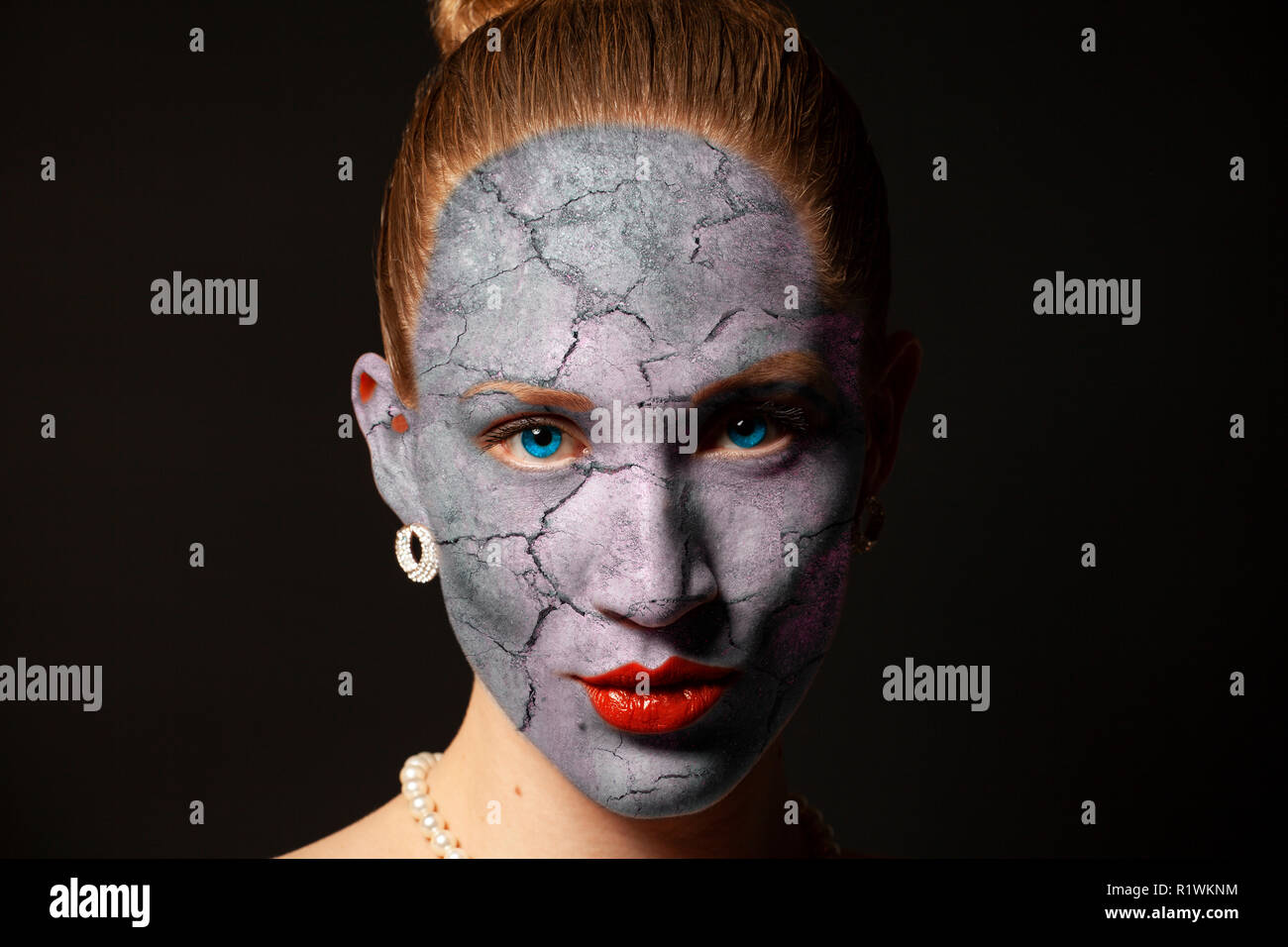 Cracked Surface On Woman Facedry Skin Concept Stock Photo Alamy