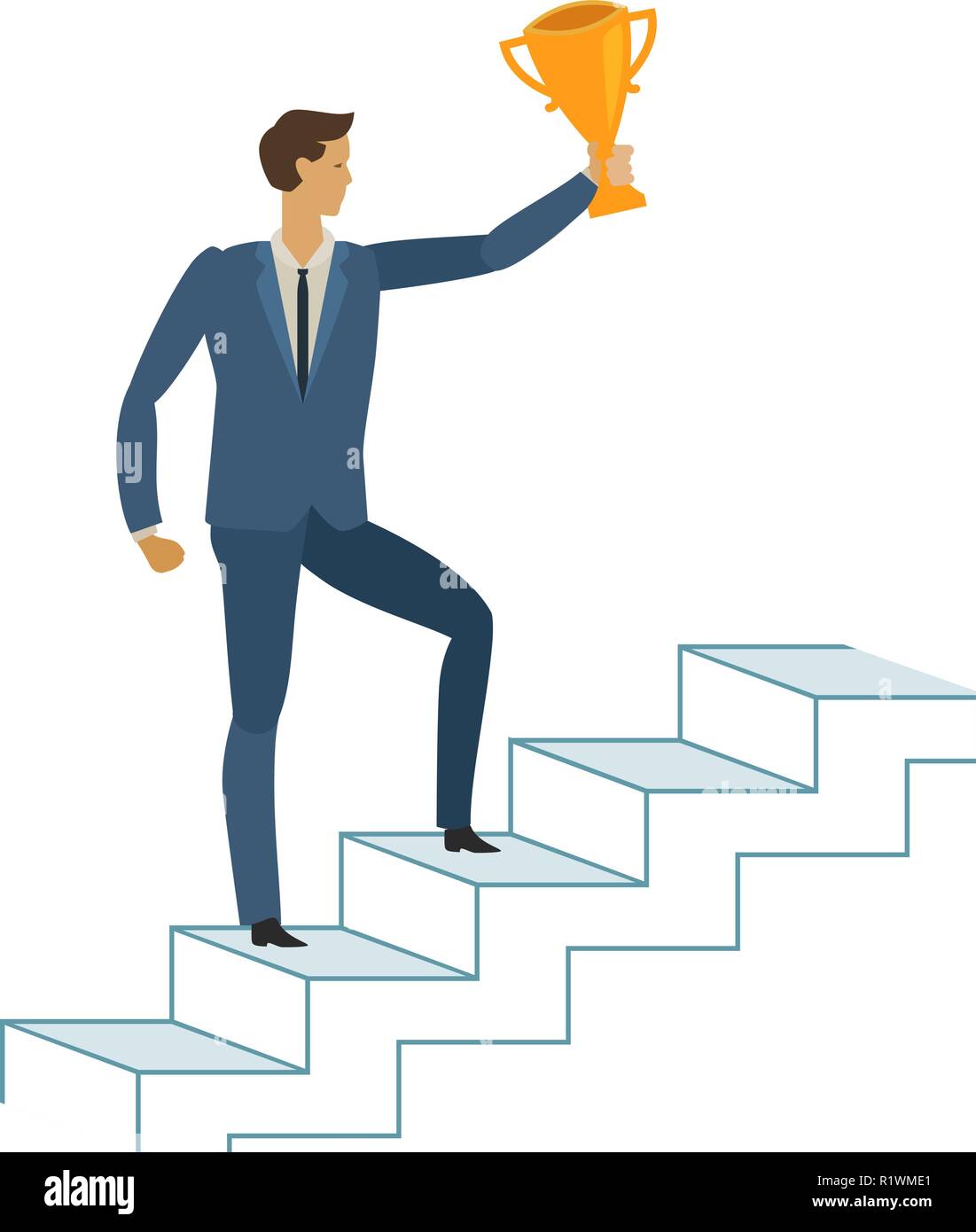 Man is climbing career ladder. Business concept. Vector illustration Stock Vector