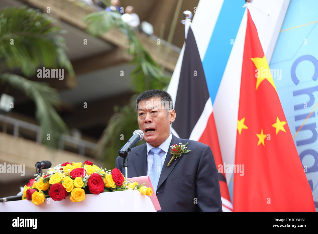 The Chinese Head of Exhibition Delegation Wang Xiaoguang seen speaking during the event. China and Kenya held an Industrial Capacity Cooperation Exposition in Nairobi, Kenya. It involved signing of bilateral cooperations in areas of infrastructure where production and process companies have set up base in African continent including Kenya. Stock Photo