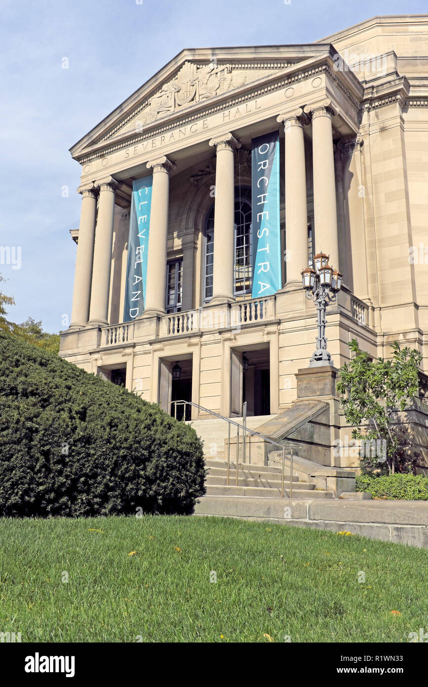 Severance Hall, home of the Cleveland Orchestra, is a historic Georgian/Neo-Classical designed building in University Circle, Cleveland, Ohio, USA. Stock Photo