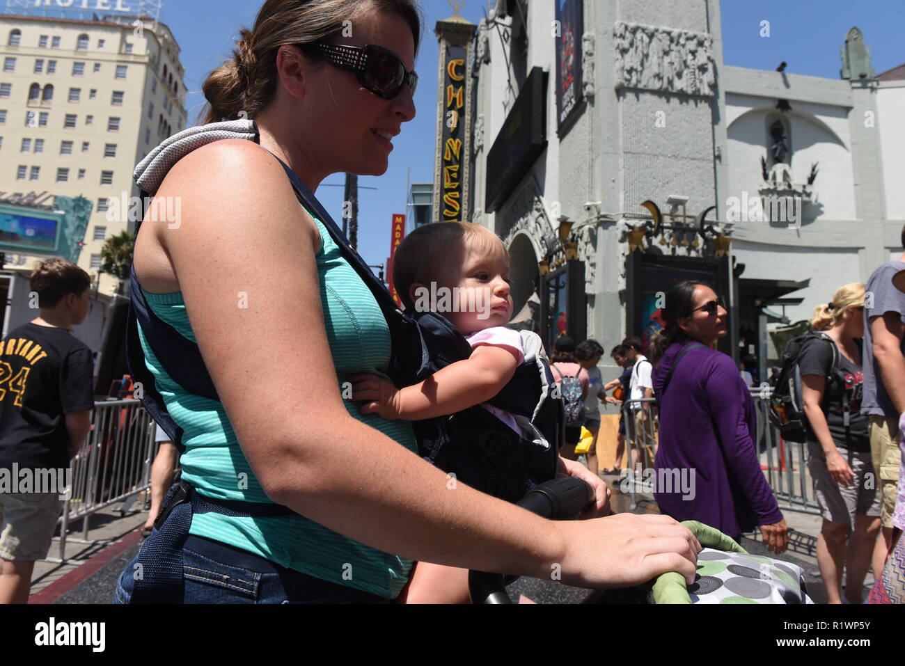 HOLLYWOOD - August 7, 2018: People on the world famous walk of fame on ...