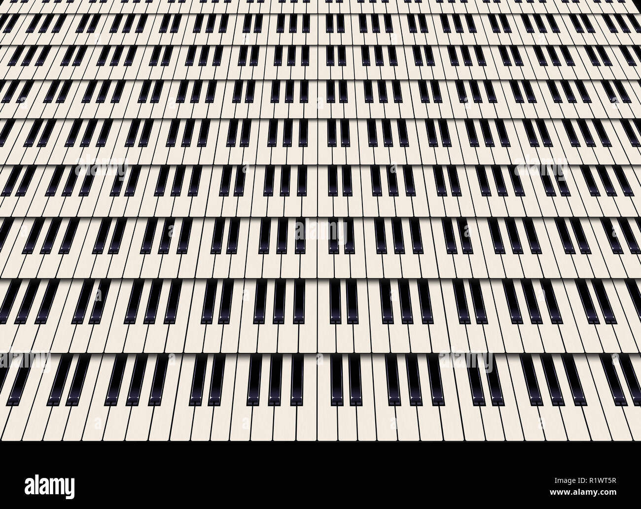 Piano keys seen in an unusual way makes a graphic design in this color